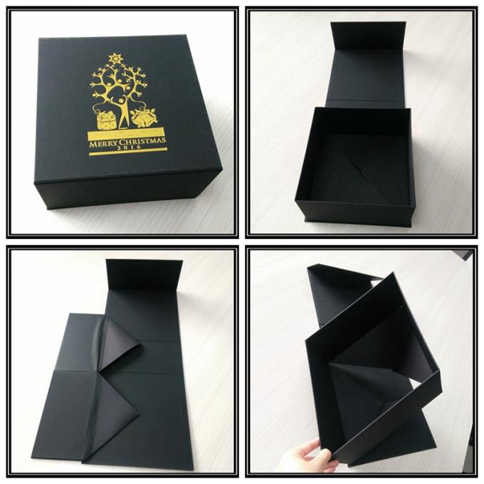 Actual caja de regalo de oro del logotipo de encargo del sellado, caja del cartón de plegamiento del negro de Navidad
