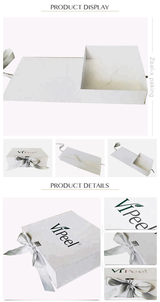 Impresión rectangular plegable de Panton de la forma de regalo de la cartulina de la cinta blanca de papel de la caja