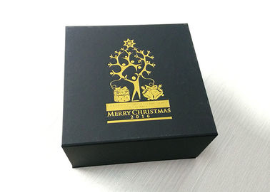 China Actual caja de regalo de oro del logotipo de encargo del sellado, caja del cartón de plegamiento del negro de Navidad fábrica