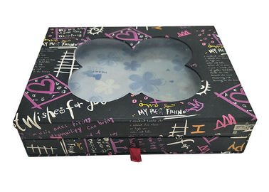 China Caja de regalo formada libro negro de la capa doble con el top transparente del claro de la ventana fábrica